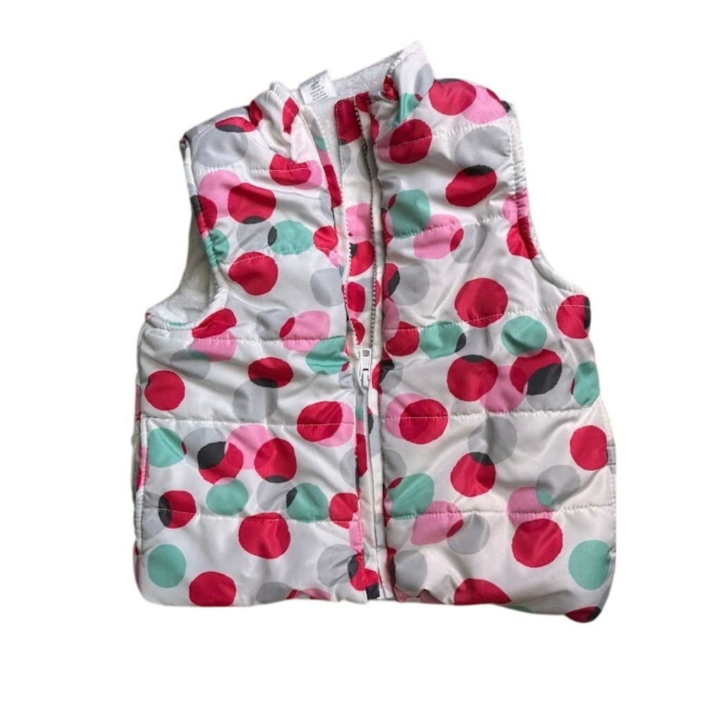 Gymboree Girls XS 4 Puffer Vest Pink Teal Polka Dot Fleece Lined Zip Up 1430466